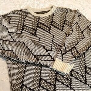 Vintage 80s Grandpacore Geometric Knit Sweater Oversized‎ Unisex Pullover Size L